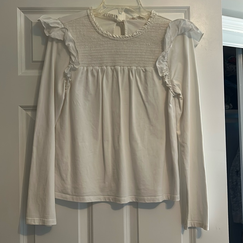 Anthropologie Ruffle Smocked Top. White. Small
